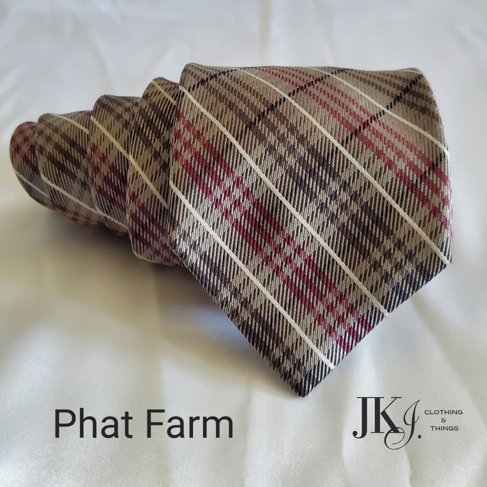 Phat Farm Men's Tie Microfiber Brown Plaid